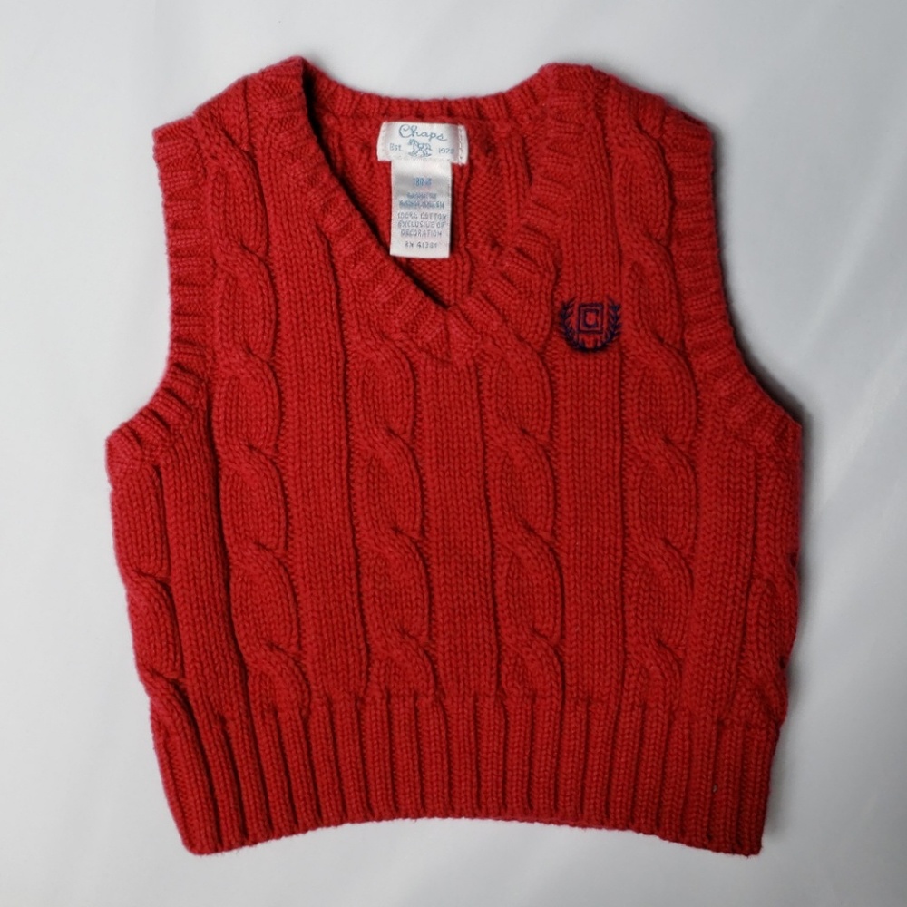 Chaps Red Cable Knit V-neck Vest 3 months